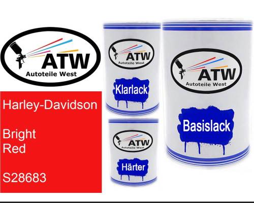Harley-Davidson, Bright Red, S28683: 500ml Lackdose + 500ml Klarlack + 250ml Härter - Set, von ATW Autoteile West.